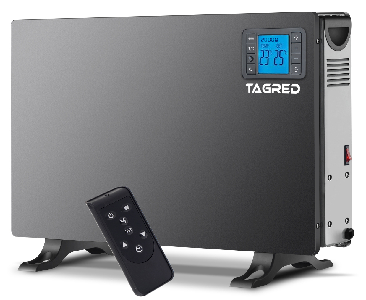 Elektrický konvektorový ohřívač s termostatem, dálkové ovládání, LCD časovač, výkon 2000 W, černý TA941B